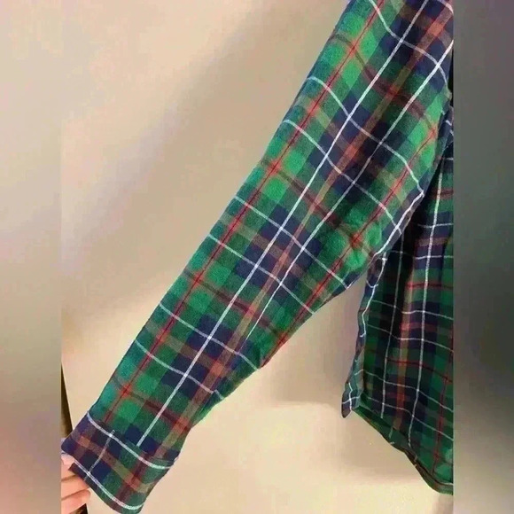 LL Bean Button‎ Front Plaid Flannel Shirt Green Long Sleeves Large - Picture 2 of 6